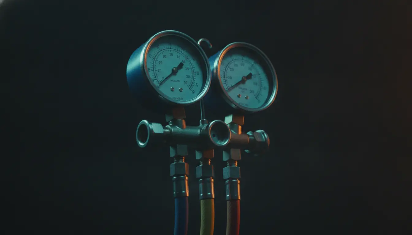 A refrigerant manifold gauge set connected for a system check