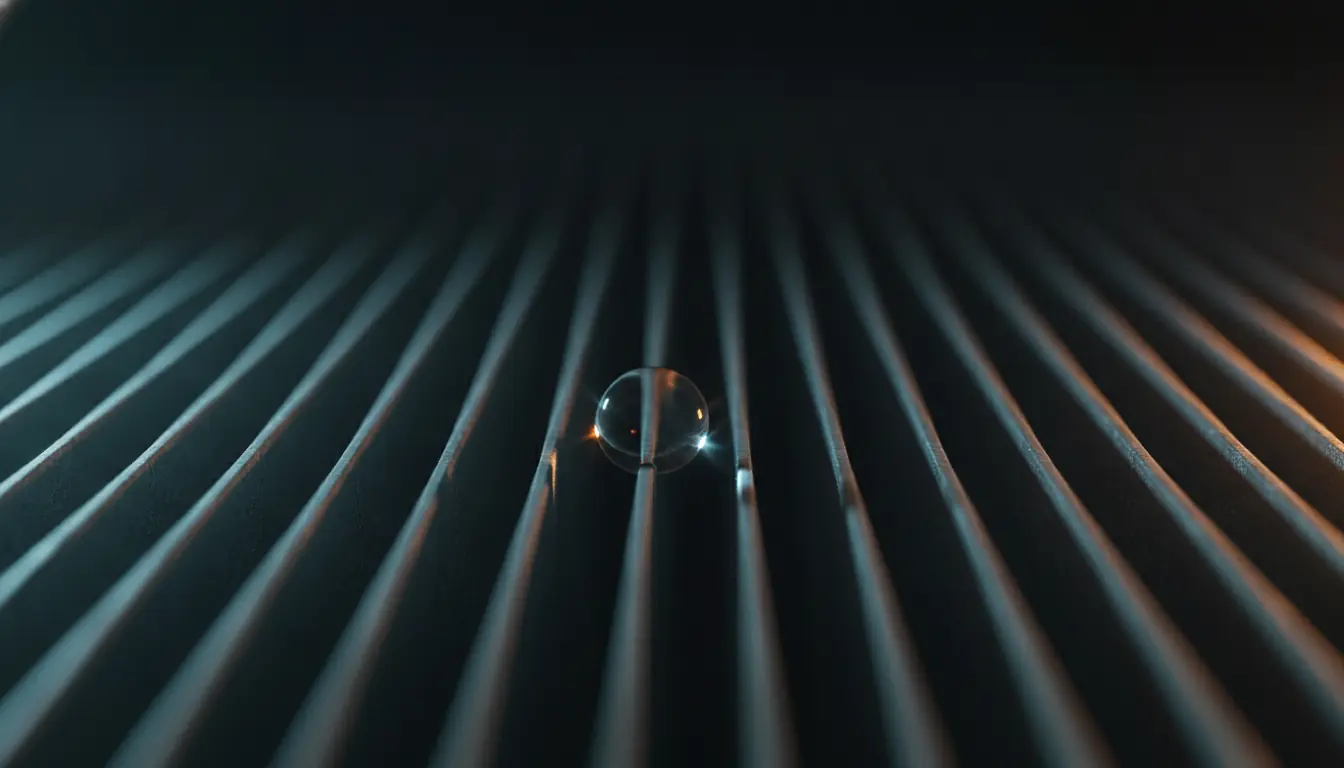 Aluminium condenser coil fins in close-up