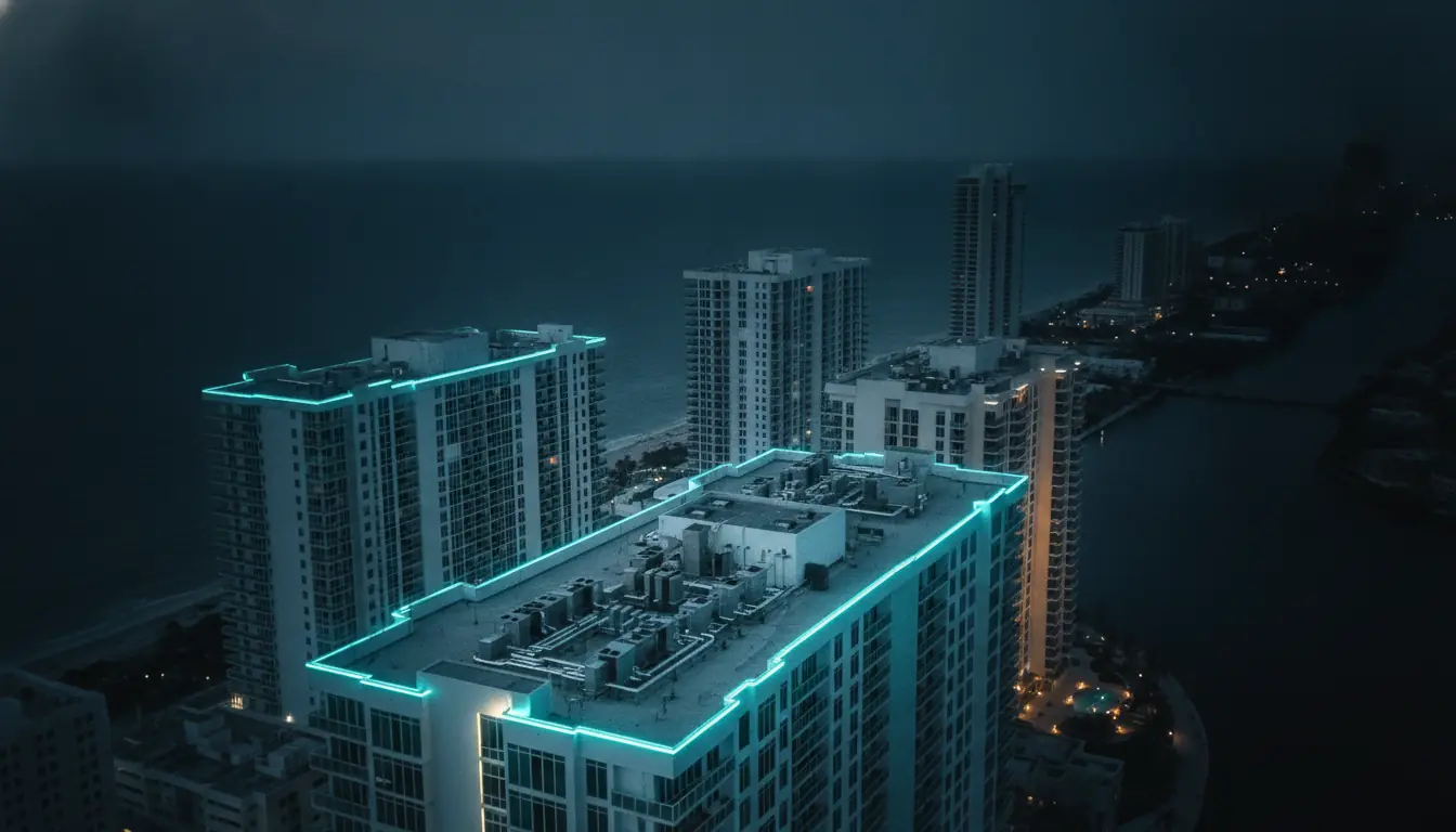 Coastal South Florida high-rise buildings at dusk
