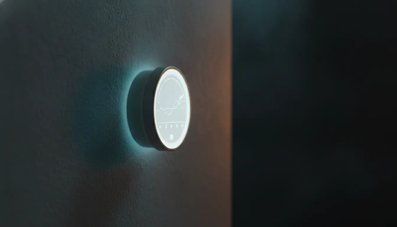 A modern wall thermostat with a circular display